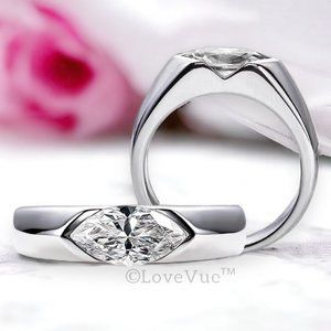 Certified 1ct. t.w. Moissanite Diamond Marquise Cut Unisex Engagement Ring VVS1